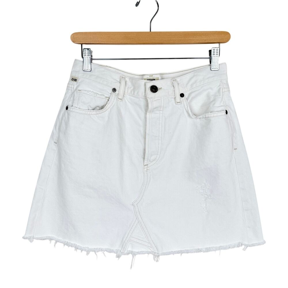 Citizens of Humanity White Denim Mini Skirt Raw Hem Size 28 Premium Vintage